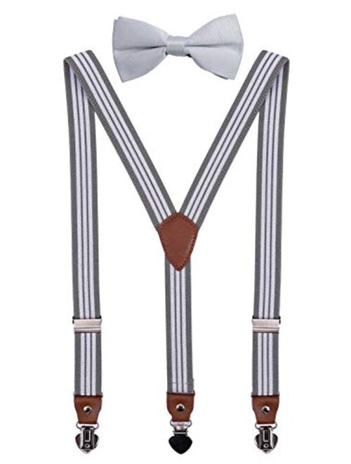 SUNNYTREE Men's Boys' Suspenders Adjustable Y Back with Bow Tie Set for Wedding Party