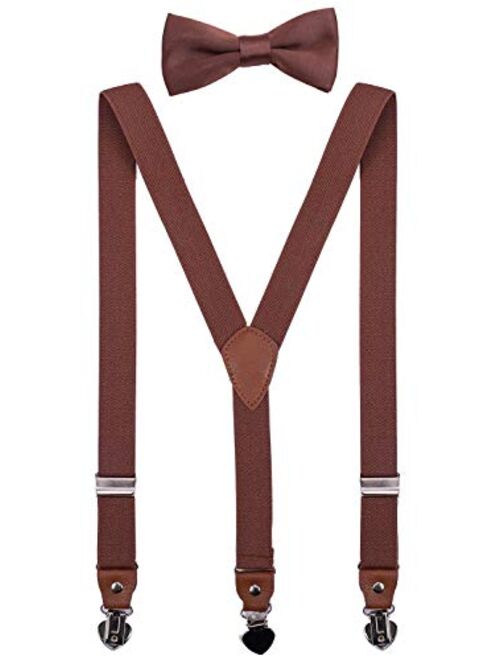 SUNNYTREE Men's Boys' Suspenders Adjustable Y Back with Bow Tie Set for Wedding Party