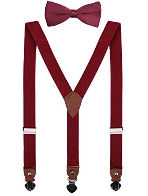 SUNNYTREE Men's Boys' Suspenders Adjustable Y Back with Bow Tie Set for Wedding Party