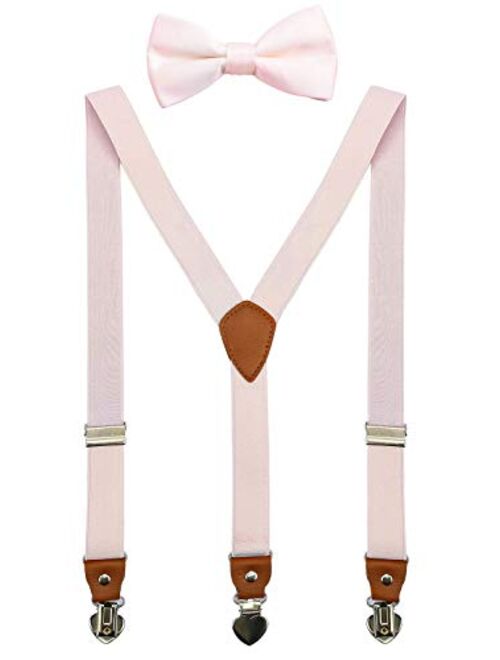 SUNNYTREE Men's Boys' Suspenders Adjustable Y Back with Bow Tie Set for Wedding Party