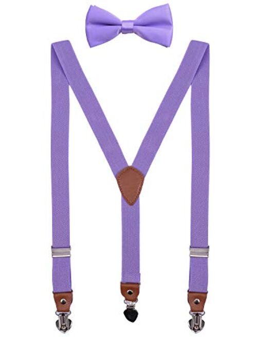 SUNNYTREE Men's Boys' Suspenders Adjustable Y Back with Bow Tie Set for Wedding Party