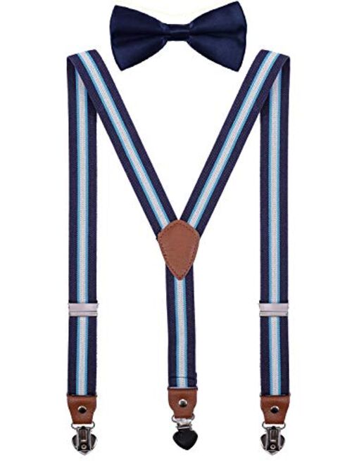 SUNNYTREE Men's Boys' Suspenders Adjustable Y Back with Bow Tie Set for Wedding Party