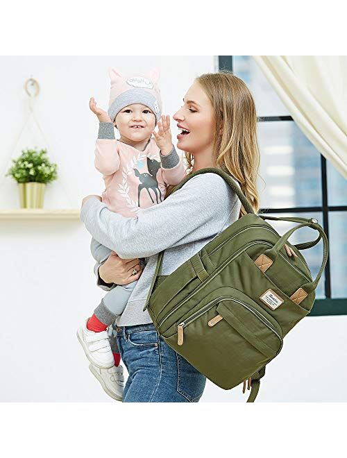 Diaper Bag Backpack, RUVALINO Multifunction Travel Back Pack Maternity Baby Changing Bags, Large Capacity, Waterproof and Stylish, Gray