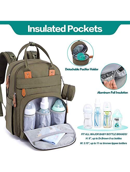 Diaper Bag Backpack, BabbleRoo Baby Nappy Changing Bags Multifunction Waterproof Travel Back Pack with Changing Pad & Stroller Straps & Pacifier Case, Unisex and Stylish 