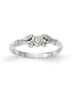 14K White Gold Textured Mini Heart Baby Ring