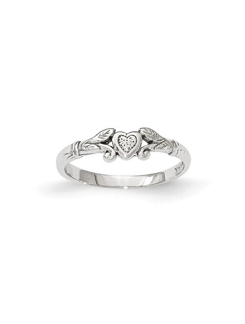 14K White Gold Textured Mini Heart Baby Ring