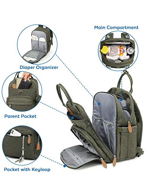 Diaper Bag Backpack with Portable Changing Pad, Pacifier Case and Stroller Straps, Dikaslon Large Unisex Baby Bags for Boys Girls, Multipurpose Travel Back Pack for Moms 