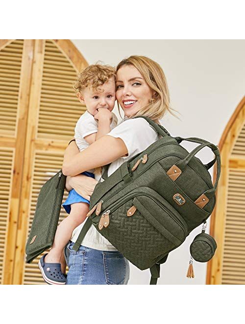 Diaper Bag Backpack with Portable Changing Pad, Pacifier Case and Stroller Straps, Dikaslon Large Unisex Baby Bags for Boys Girls, Multipurpose Travel Back Pack for Moms 