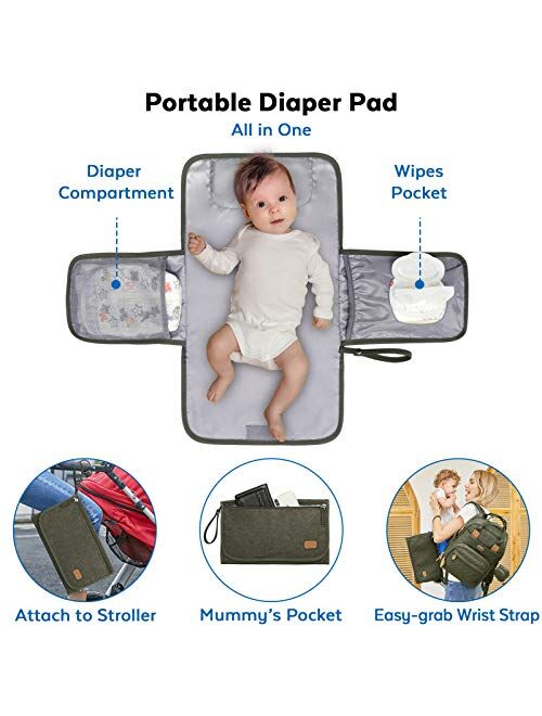 Diaper Bag Backpack with Portable Changing Pad, Pacifier Case and Stroller Straps, Dikaslon Large Unisex Baby Bags for Boys Girls, Multipurpose Travel Back Pack for Moms 