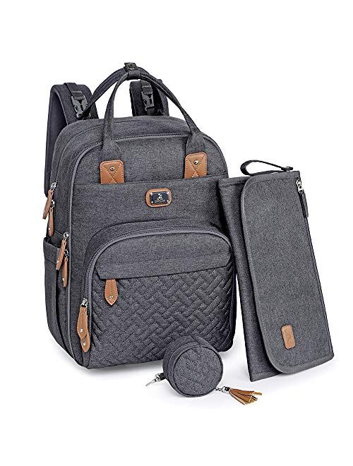 Diaper Bag Backpack with Portable Changing Pad, Pacifier Case and Stroller Straps, Dikaslon Large Unisex Baby Bags for Boys Girls, Multipurpose Travel Back Pack for Moms 