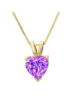 0.45 ct Brilliant Heart Cut Natural Purple Amethyst Ideal VVS1 Solitaire Pendant Necklace With 16" Gold Chain box Solid Real 14k Yellow Gold