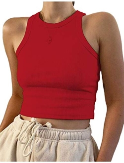 MISSACTIVER Women Basic Sleeveless Vest Crop Tank Top Casual Crew Neck Binding Crop Top