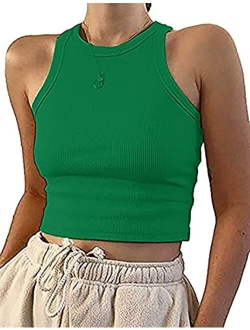 MISSACTIVER Women Basic Sleeveless Vest Crop Tank Top Casual Crew Neck Binding Crop Top