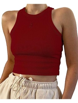 MISSACTIVER Women Basic Sleeveless Vest Crop Tank Top Casual Crew Neck Binding Crop Top