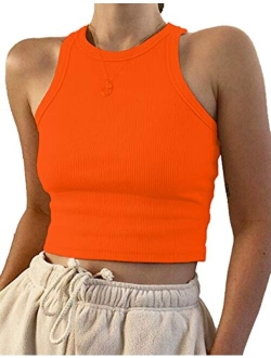 MISSACTIVER Women Basic Sleeveless Vest Crop Tank Top Casual Crew Neck Binding Crop Top