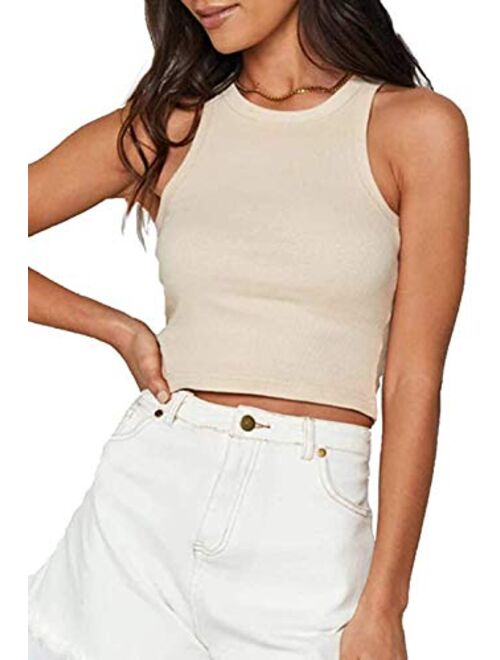 MISSACTIVER Women Basic Sleeveless Vest Crop Tank Top Casual Crew Neck Binding Crop Top