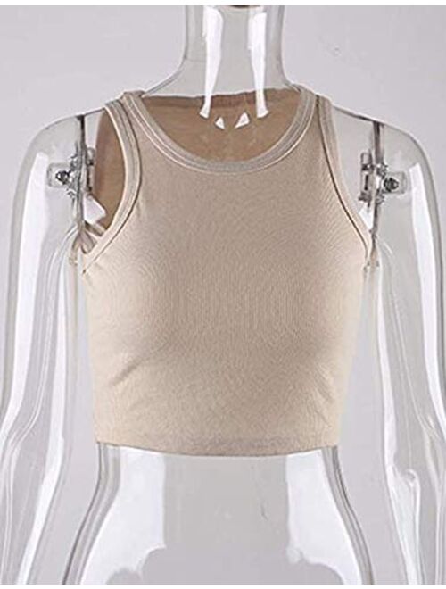 MISSACTIVER Women Basic Sleeveless Vest Crop Tank Top Casual Crew Neck Binding Crop Top