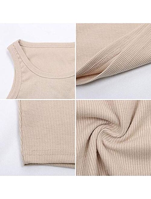 MISSACTIVER Women Basic Sleeveless Vest Crop Tank Top Casual Crew Neck Binding Crop Top