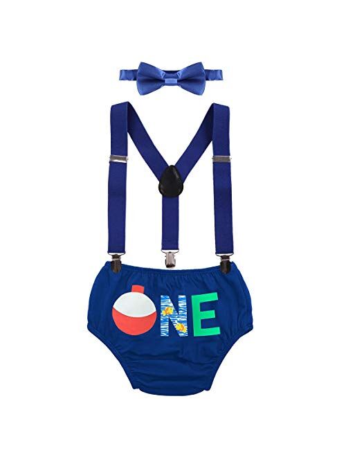 IBTOM CASTLE Baby Boys1st 2nd Birthday Cake Smash Photo Prop Outfits Wild ONE Bloomers Bow Tie Suspender Party Wedding Clothes Set