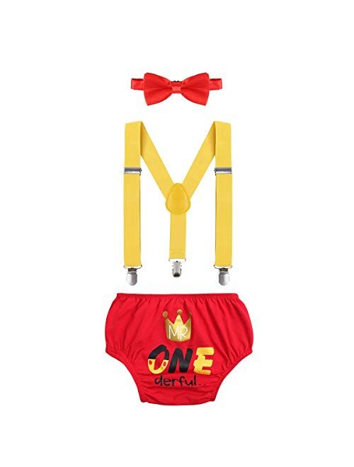 IBTOM CASTLE Baby Boys1st 2nd Birthday Cake Smash Photo Prop Outfits Wild ONE Bloomers Bow Tie Suspender Party Wedding Clothes Set