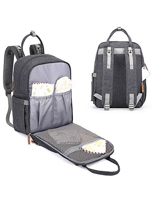 Diaper Bag Backpack, iniuniu Large Unisex Baby Bags Multifunction Travel Backpack for Mom and Dad with Changing Pad and Stroller Straps, Gray