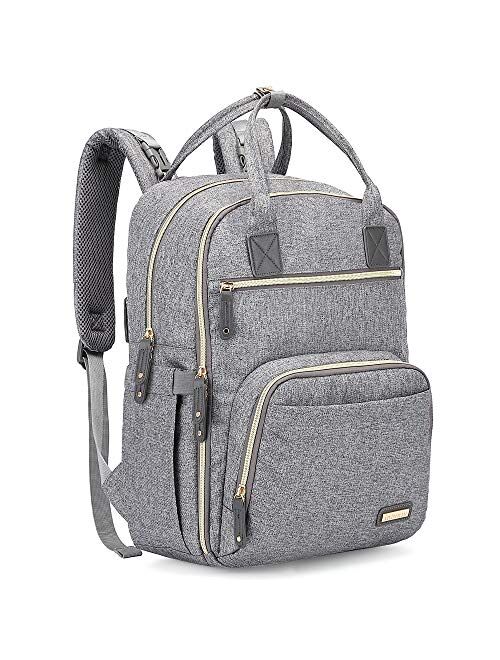 Diaper Bag Backpack, iniuniu Large Unisex Baby Bags Multifunction Travel Backpack for Mom and Dad with Changing Pad and Stroller Straps, Gray