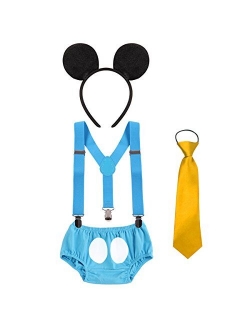 Cake Smash Outfit Baby Boys Toddler First Birthday Adjustable Y Back Clip Suspenders Bloomers Necktie Bowtie set