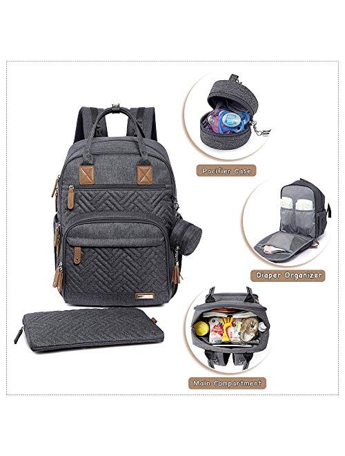 Diaper Bag Backpack, iniuniu Large Unisex Baby Bags for Boys Girls, Waterproof Travel Back Pack with Diaper Pouch, Washable Changing Pad, Pacifier Case and Stroller Strap