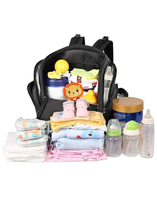 Diaper Bag Backpack, Large Storage Diaper Bag with Portable Changing Pad, Travel Water Resistant Baby Diaper Backpack for Men Women with Insulated Pockets, Stroller Strap