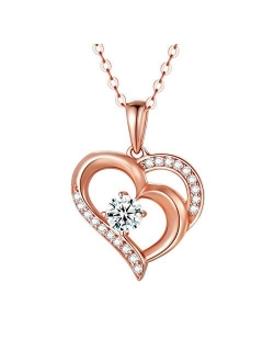 14K Solid Gold Heart Necklace for Women, Real Gold Double Love Hearts Pendant Necklace Delicate Love Jewelry Gifts for Mom, Wife, Girls, 16-18 inch