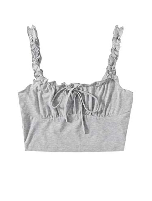 Verdusa Women's Frill Trim Strap Tie Knot Ruched Front Bustier Crop Top