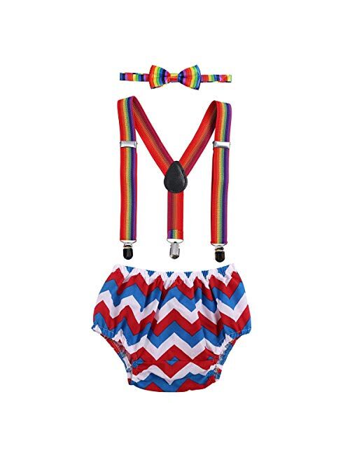 Child Baby Boys Adjustable Elastic Clip Y Back Suspenders Bowtie Outfit First Birthday Cake Smash Bloomers Clothes set