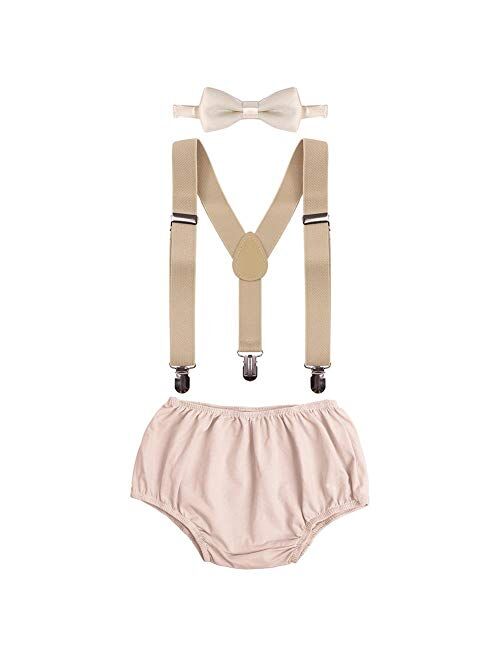 Child Baby Boys Adjustable Elastic Clip Y Back Suspenders Bowtie Outfit First Birthday Cake Smash Bloomers Clothes set