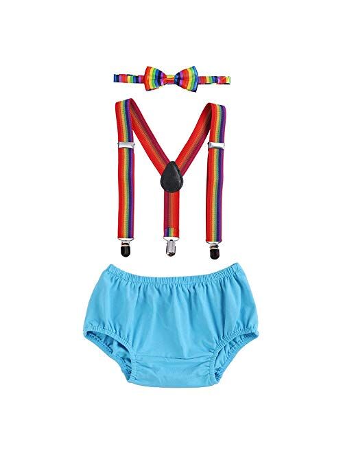 Child Baby Boys Adjustable Elastic Clip Y Back Suspenders Bowtie Outfit First Birthday Cake Smash Bloomers Clothes set