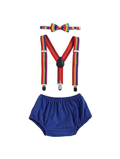 Child Baby Boys Adjustable Elastic Clip Y Back Suspenders Bowtie Outfit First Birthday Cake Smash Bloomers Clothes set