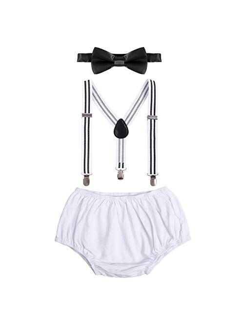 Child Baby Boys Adjustable Elastic Clip Y Back Suspenders Bowtie Outfit First Birthday Cake Smash Bloomers Clothes set