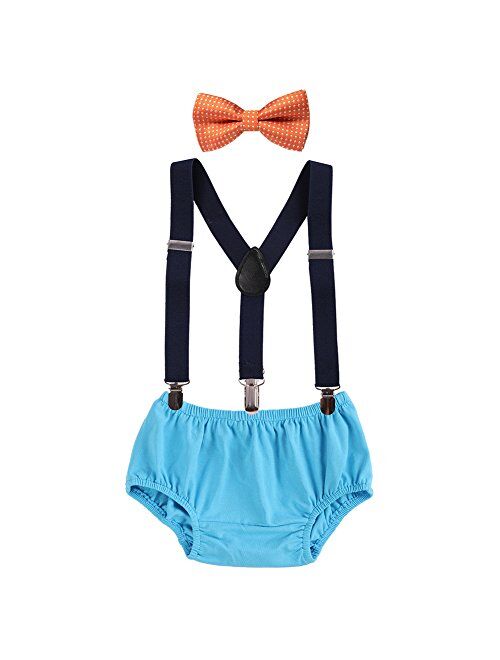 Child Baby Boys Adjustable Elastic Clip Y Back Suspenders Bowtie Outfit First Birthday Cake Smash Bloomers Clothes set