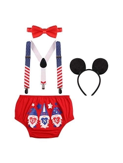 Baby Boy 1st/2nd Birthday Cake Smash Outfit Bloomers Diaper Cover Y Back Suspenders Bowtie Mouse Ears Headband Photo Costume