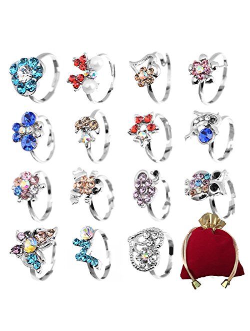 Shuning Children Kids 20pcs Cute Crystal Adjustable Rings Jewelry