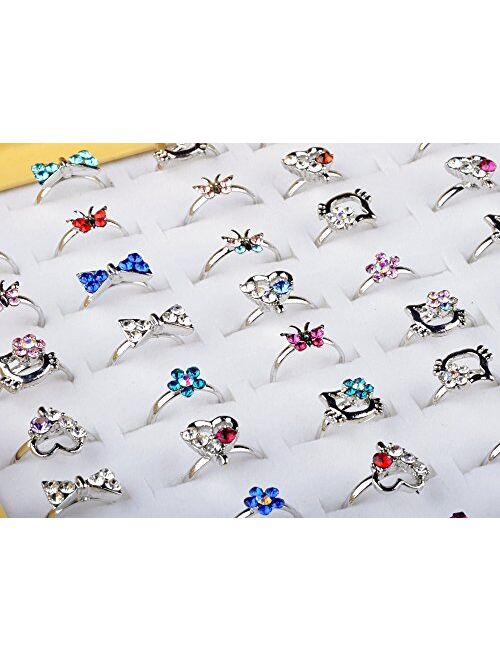 Shuning Children Kids 20pcs Cute Crystal Adjustable Rings Jewelry