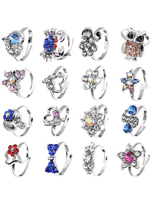 Shuning Children Kids 20pcs Cute Crystal Adjustable Rings Jewelry