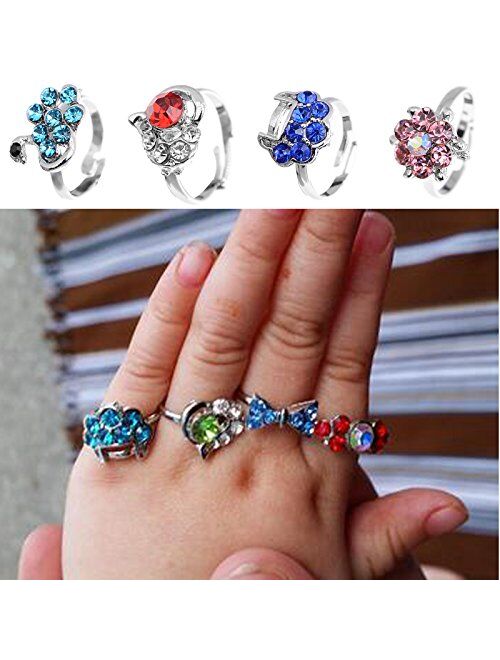 Shuning Children Kids 20pcs Cute Crystal Adjustable Rings Jewelry