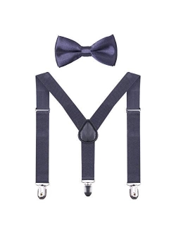 GUCHOL Child Kids Suspenders Bow Tie for Boys and Girls Adjustable Elastic Classic Accessory Sets Age 1 to 13 Year