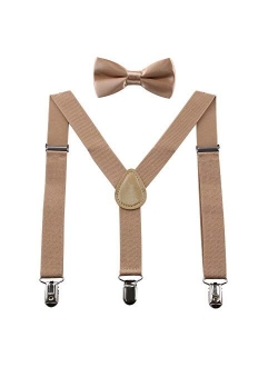 GUCHOL Child Kids Suspenders Bow Tie for Boys and Girls Adjustable Elastic Classic Accessory Sets Age 1 to 13 Year