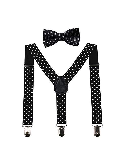 GUCHOL Child Kids Suspenders Bow Tie for Boys and Girls Adjustable Elastic Classic Accessory Sets Age 1 to 13 Year