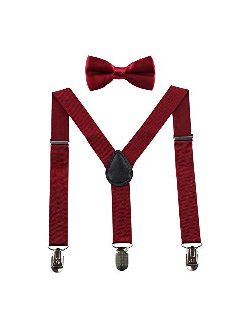 GUCHOL Child Kids Suspenders Bow Tie for Boys and Girls Adjustable Elastic Classic Accessory Sets Age 1 to 13 Year