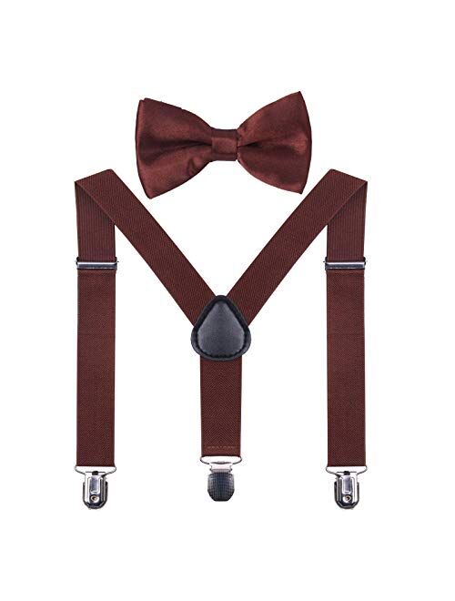 GUCHOL Child Kids Suspenders Bow Tie for Boys and Girls Adjustable Elastic Classic Accessory Sets Age 1 to 13 Year