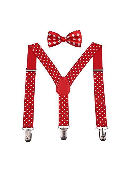 GUCHOL Child Kids Suspenders Bow Tie for Boys and Girls Adjustable Elastic Classic Accessory Sets Age 1 to 13 Year