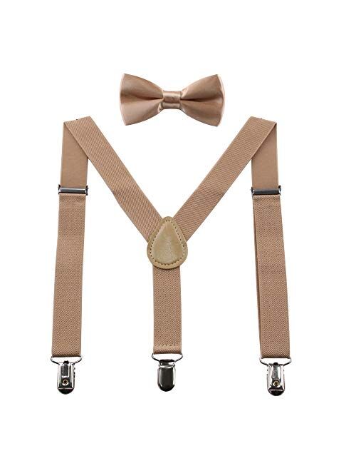 GUCHOL Child Kids Suspenders Bow Tie for Boys and Girls Adjustable Elastic Classic Accessory Sets Age 1 to 13 Year