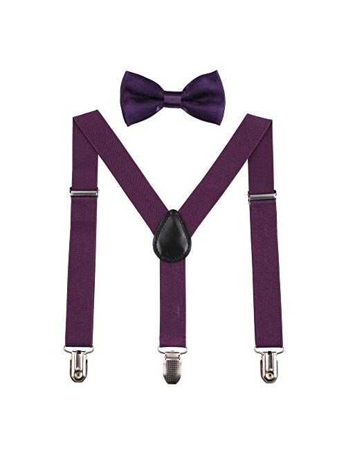 GUCHOL Child Kids Suspenders Bow Tie for Boys and Girls Adjustable Elastic Classic Accessory Sets Age 1 to 13 Year